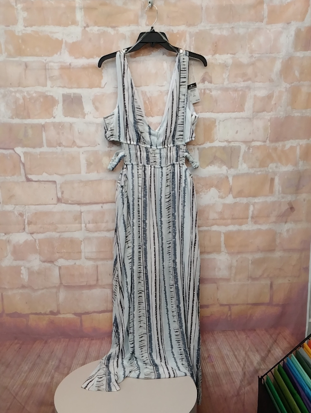 Rue21 One-Shoulder Striped Maxi Dress in White and Blue